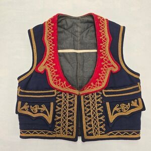 Vintage Ottoman Turkish Embroidered Velvet Vest Handcrafted Mirror Design